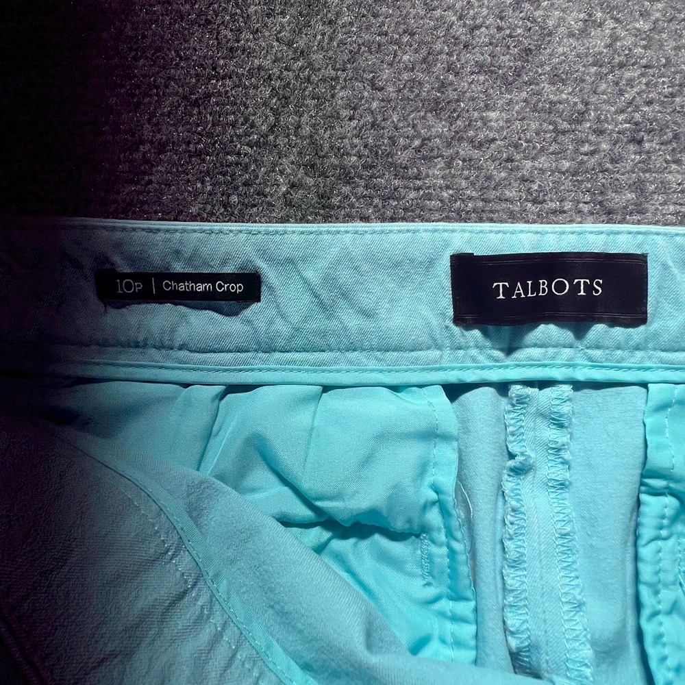Talbots Chatham Crop Pants Aqua Blue Scallop Hem Cotton Blend Size 10P - Picture 5 of 10